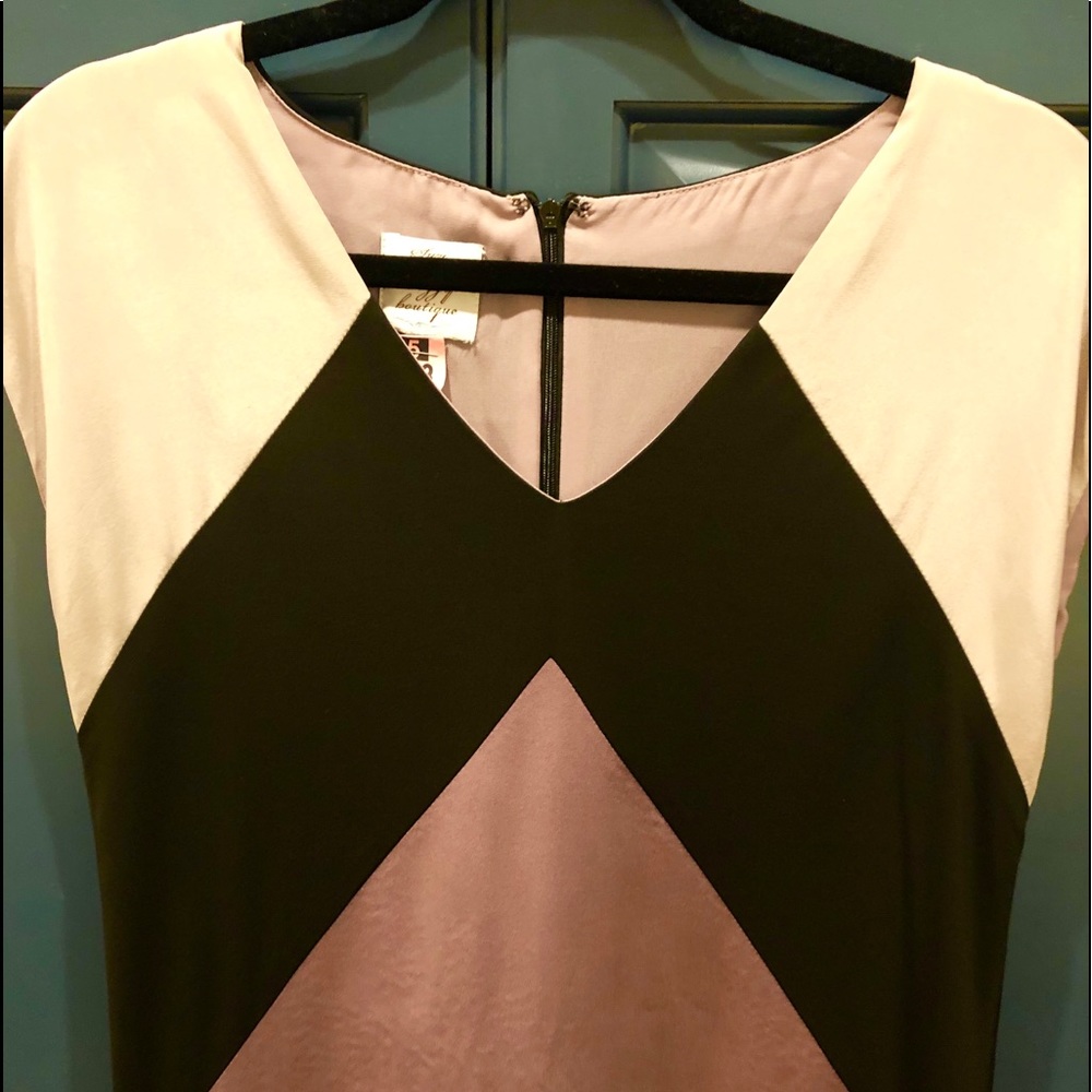 Silk color-blocked dress in purple and black